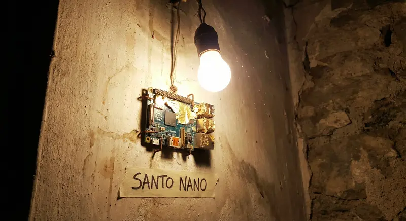 {"subject": {"description": "A Nano Banana Pro as a religious icon", "features": "Decaying at the edges. Covered with fake gold leaf. Stapled to the wall.", "expression": "Empty, vacant, slightly mocking and absurd."}, "environment": {"location": "Run-down church in Valle Mosso", "lighting": "Single bare bulb", "atmosphere": "Dusty, forgotten, sacrilegious"}, "technical": {"camera": "Phone camera", "lens": "Normal.", "film_stock": "Digital", "composition": "Badly framed, overexposed, taken hastily."}, "style": {"aesthetic": "Dark humor, blasphemous, pathetic.", "influences": "Francis Bacon, Maurizio Cattelan, discarded relics"}, "slug": "2026-02-11-break-norm-10-banana-icon"}